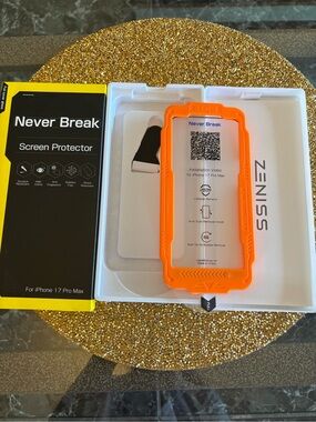 Never Break NWT Screen Protector Kit with Orange Installation Frame, 2 pack